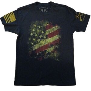 GRUNT STYLE T-shirt with flag.  Mens.  Size Medium.  Black, Red & Blue.
